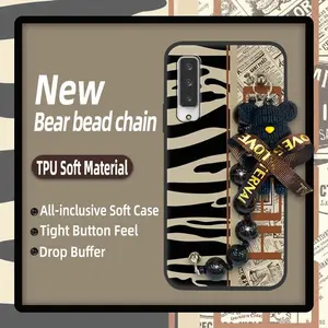 silicone cute Phone Case For Fujitsu Arrows F-52A/NX9 Cartoon Simplicity Anti-knock Skin-friendly feel Bear bracelet Black pearl pendant Dirt-resistant Waterproof soft case