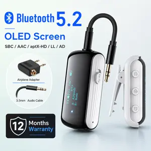 YOCOWOCO Bluetooth Transmitter Receiver for 2 AirPods/Headphones, Flight Bluetooth 5.2 Adapter for Airplane, TV, and Gym with a 3.5mm Audio Jack, Wireless BT Receiver with Mic for Car/Home Stereo