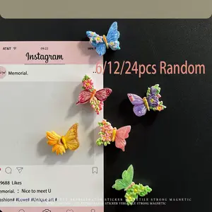 Butterfly Magnetic Refrigerator Magnets Cartoon Design Resin Flower Decorative Ornaments DIY Home Decoration Set of 6/12/24 Pieces