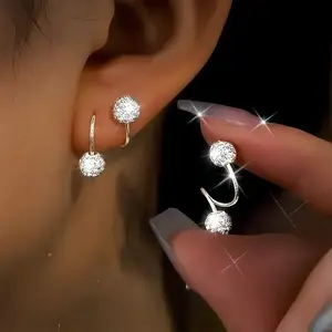 Silver Shambhala Water Ball Spiral Earrings Set for Women Luxurious Super Flash Screw Buckle S-Bar Low Allergy Christmas Gifts for Friends Holiday Festive Parties 2PC