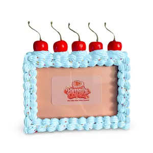 Hangable Fake Cake Picture Photo Frame with Cherries - Customizable Display for Home Decor