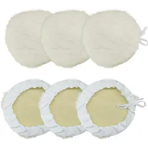 6PCS 7 Inch Car Wool Polishing Pad, Buffing Pad with Drawstring for Car Waxing & Cleaning, Polishing Bonnet for Vehicle, Glass, Furniture, Auto Polisher Pad Kit for Drill Buffer