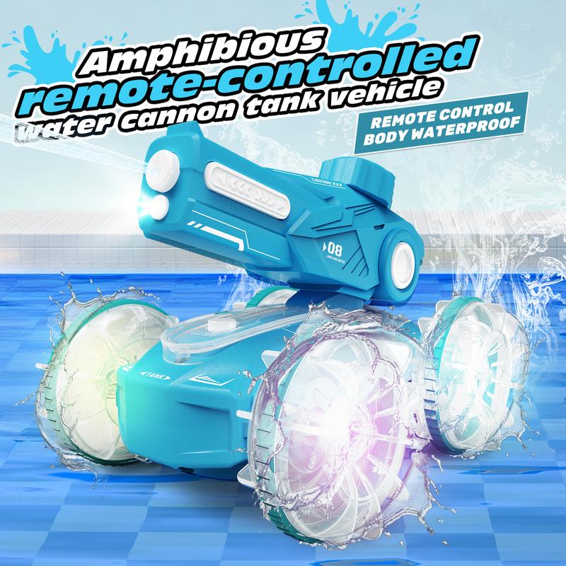 All Terrain Road RC cars for kids amphibious tank model automatic water spray toycar with light effects, summer toys, children/adulttoys Rctoys