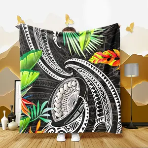 Polynesian Pacific Style Pattern Blanket, Soft Warm Throw Blanket, Cool Bedroom Bedding Blankets, Air-conditioned Room Blanket, Warm Nap Blanket for Home Office Travel