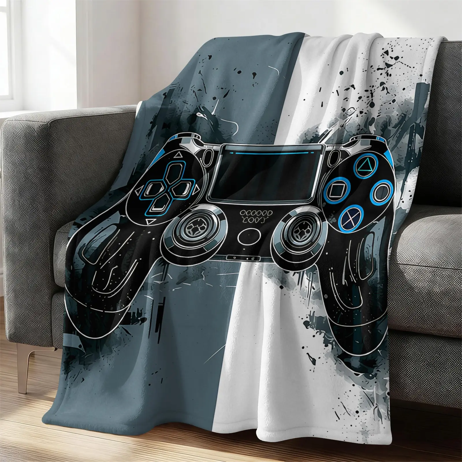 Gaming Controller Throw Blanket, Video Game Flannel Blanket, Ultra Soft Warm Blanket, Cool Gamer Gift Blanket for Boys Bedroom, Sofa & Gaming Room