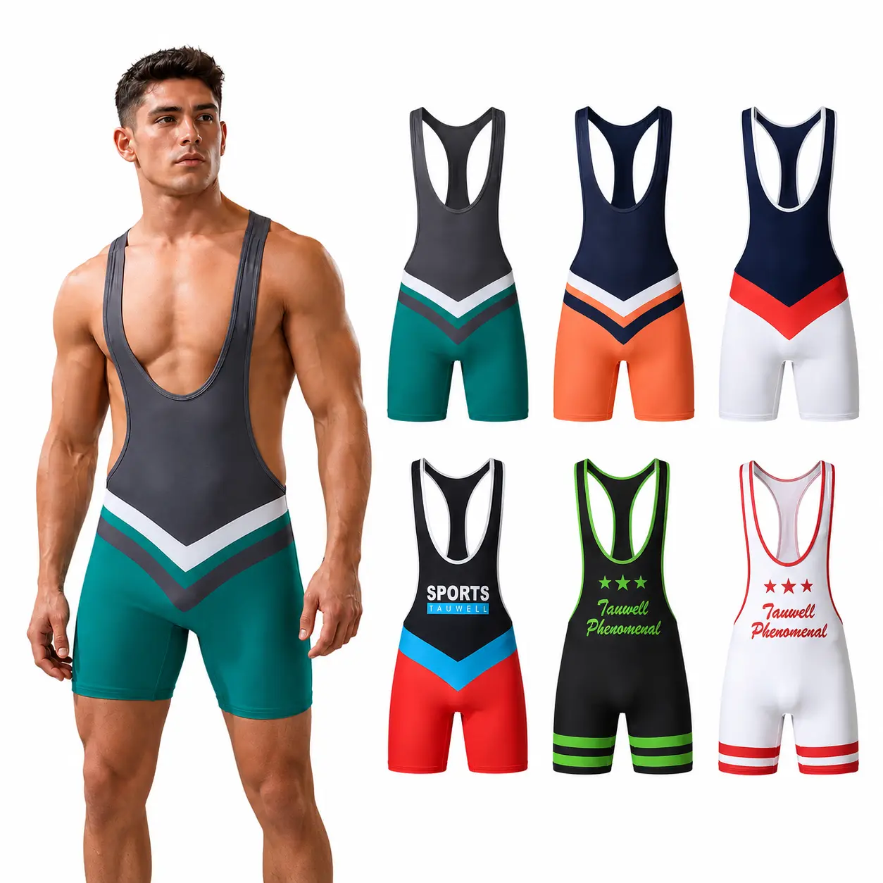TAUWELL Men's Wrestling Singlet, Low-Cut Racerback 1-Piece Stretch Unitard, Mid-Thigh Athletic Bodysuit for Wrestling, Weightlifting-24705/04/03