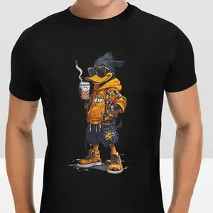Men's 100% Pure Cotton Short-Sleeve T-Shirt, Cool Duck Printed Crew Neck, Slightly Stretchy Knit Casual Top, Unisex Fit, Custom Option Available