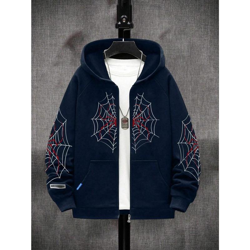 Boys' Spider Web Printed Pattern Hoodie Zipper Cardigan Sweater Hooded Sweatshirt Fleece Printed Casual Outdoor Pocket Sports Pants for Kids Ages 8-16 Years Old B2702