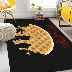Stranger Things Waffle Print Rug, Decorative Area Rug, Non-Slip Mat, TV Series Title & Character Silhouette Elements, Kitchen Decor