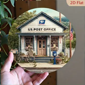 Vintage Retro Mailbox Aluminum Wall Decor with Blue Siding and Floral Accents USPS Postal Station Metal Sign for Home Garden