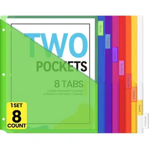 8 Count Dividers with Pockets, 8 Tabs Binder Dividers for 3 Ring Binders, Binder Dividers with tabs, Binder Divider with Pockets for US Letter Size, Insertable Big Tabs