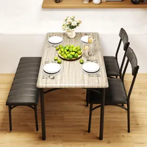 Garvee Dining Table Set for 4 with Upholstered Chairs and Bench, Rectangular Kitchen Table Set Ideal for Small Spaces, Apartments, and Studios, Available in Rustic Grey and Brown