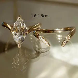 Genuine S925 Sterling 925 Silvery Moissanite Women's Ring New Fashion EngaSynthetic Gemstoneent/Wedding Ring Men's Proposal Ring 2 Carat Marquise Cut 6x12mm V-Shaped Ring 2pcs Stackable Set Complimentary Gift Box Halloween/Black Friday enga