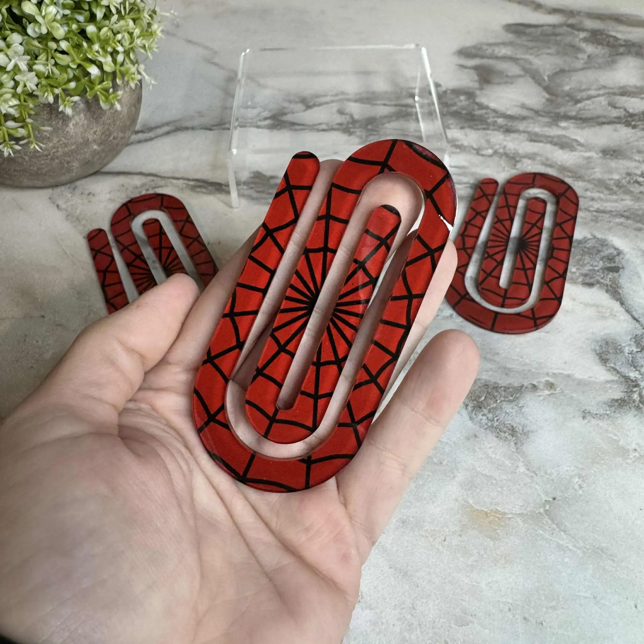Jumbo Paperclip - Spiderweb Red Bookmark, 0.4oz, 3.85”x1.75”, Ready to Ship Office Stationery Desk Accessory
