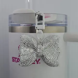 Luxury Glitter Bow Tie Tumbler Charm  - Silver