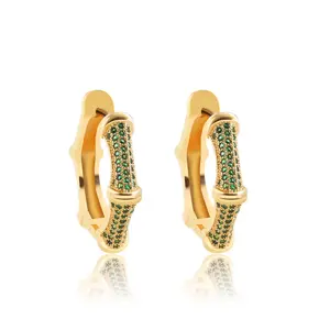 Zircon Hexagonal Bamboo Earrings Green/White Girls Daily Jewelry Gift