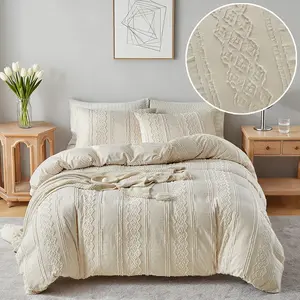 Irregular striped tufted duvet cover set (2/3pcs) - 3D geometric striped vintage style pattern, no filling, khaki color, soft comfortable washable, polyester, size9, farmhouse/bohemian gift, Machine washable duvet