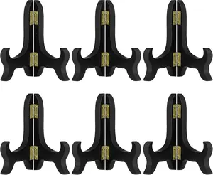 6 Pack 4 Inch Wooden Display Stand Plate Easels Holder (Black)