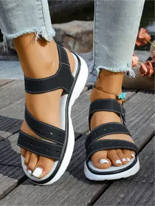 Women Summer Sandals Platform Wedge Sandals Hook Loop Closure Open Toe Breathable Soft Sole for Middle - Aged Mothers Daily Commute Shoes
