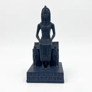 Ancient Egyptian Goddess Isis Seated on Throne Statue - Black Resin Nefertari Queen Sculpture with Hieroglyphic Base | Divine Feminine Home Decor, Spiritual Altar Figurine | Large Mythological Collectible Art Gift