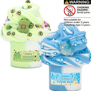 Frog & Whale Theme Charms DIY Butter Slime Kit, 1/2 Counts Stretchy Slime Putty for Kids, Ideal Party Favor Sensory Squishy Toys for Boys Girls, Fluff Slimes, Squishy Covered Slime