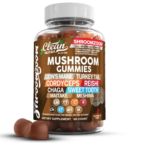 Clean Nutra Lion's Mane, Turkey Tail, Cordyceps, Reishi, Chaga, Sweet Toot, Maitake, Meshima & More for 15in1 Mushroom Wellness Gummies – ShroomZoom