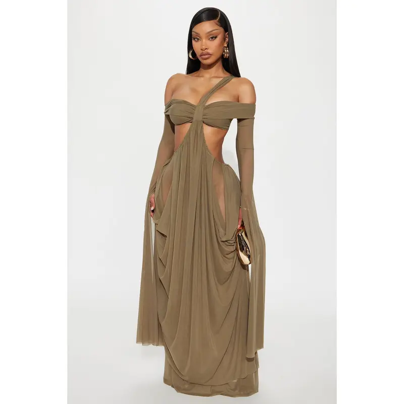 Alora Mesh Maxi Dress - Olive