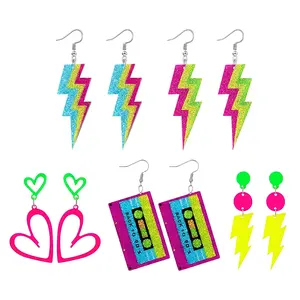 5 Pairs 80s 90s Neon Earrings for Women Glow Party Accessories Neon Jewelry for Halloween Costume Outfits