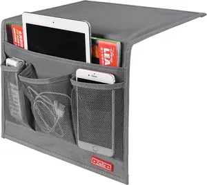Zafit Leather Bedside Storage Organizer Caddy - 4-Pocket Classic Grey Home Organizer for Remotes, Phones, Glasses
