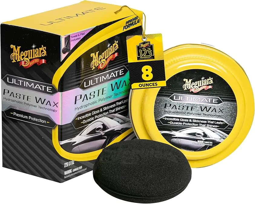 Meguiar's Ultimate Paste Wax - 8 Oz Premium Car Hard Wax for Deep Gloss, Long-Lasting Protection, Easy Application & Removal, Clear Coat Safe, Includes Microfiber Towel & Applicator