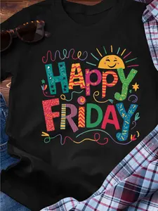 HAPPY FRIDAY Print Men's Fashion T-Shirt, Trendy Pure Cotton Top with Short Sleeves, Round Comfortable Collar T-shirt, Super Soft, Refreshing, Moisture-wicking, Lightweight, Casual Summer T-shirt, Perfect for Daily Wear