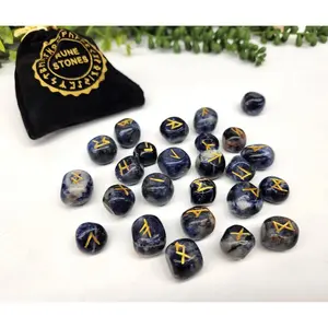 Sodalite Semi-Precious Gemstone Rune Sets with Velvet Pouch