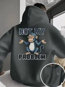 New Men's Hoodie with Monkey Print, Soft Stretch Knit Fabric, Standard Fit, Casual Daily Wear, Four-Season Hooded Clothing, Fun Style, Essential for Young Adults