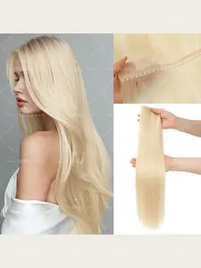Real Human Hair Extensions for Women, Invisible Hole Double-Sided Weft, Blonde Straight Hair, Volume Length Booster,12-20inch