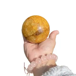 Golden Healer Quartz Sphere Decor - Natural Brown Color with Clear Accents, Ideal for Home Decor and Spiritual Use