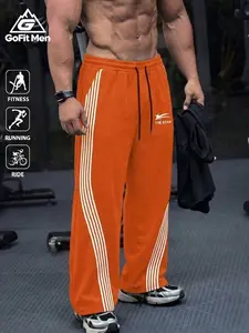 Men's Striped Star Print Loose Fit Sport Pants, High Waist Adjustable Drawstring, Breathable Fabric, Ideal for Gym and Daily Wear