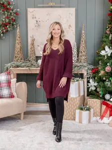 Cuff Sleeve V Neck Sweater Tunic by DD Design | S-3XL