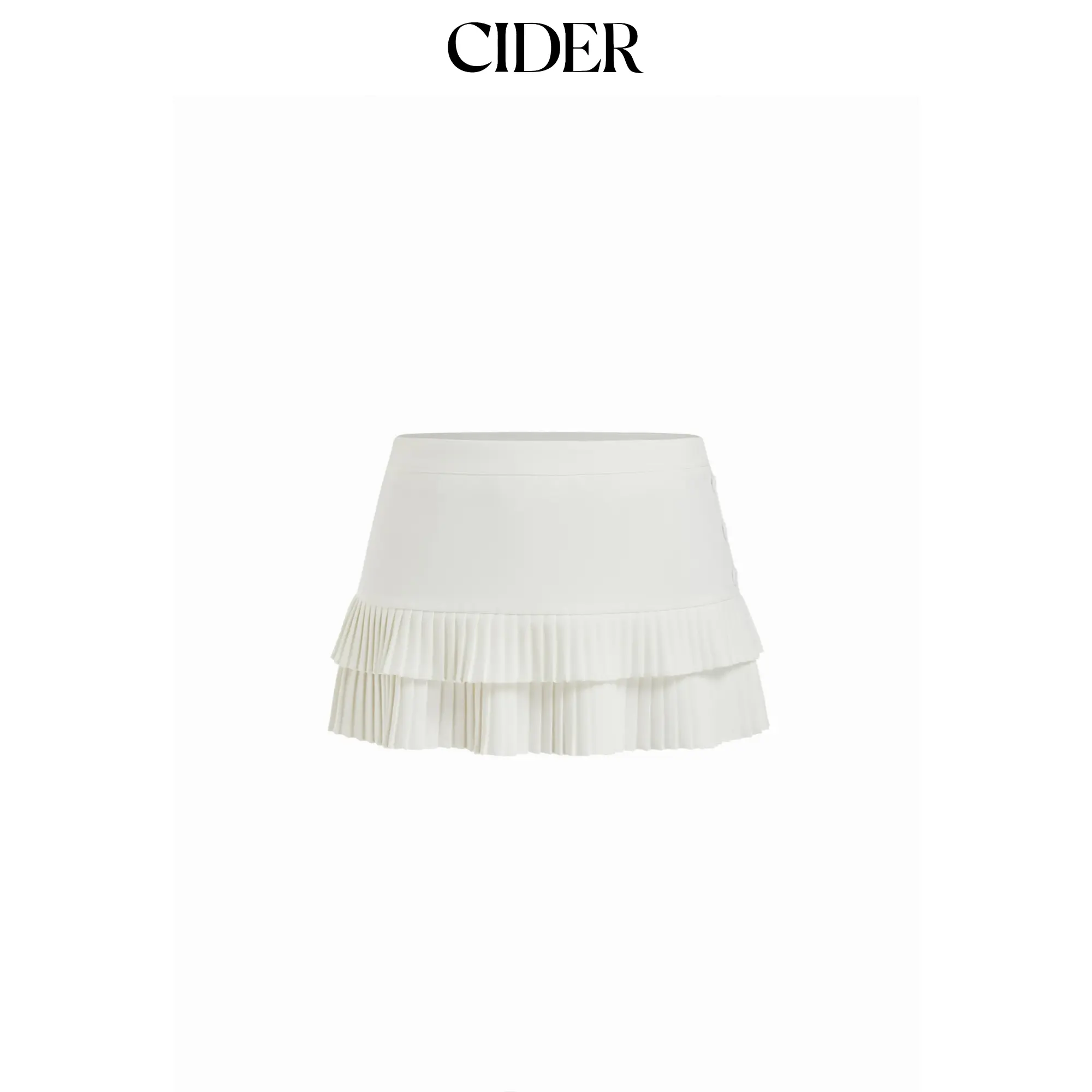 Cider Women's Mid-Rise Woven Fabric Basic Pleated Tiered Mini Skirt, Button Front Street Style Bottoms, Solid Preppy Womenswear