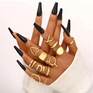 12PCS Gold Stackable Rings Set for Women, 18K Gold Plated Open Stacking Knuckle Ring, Adjustable Chunky Signet Rings for Gift