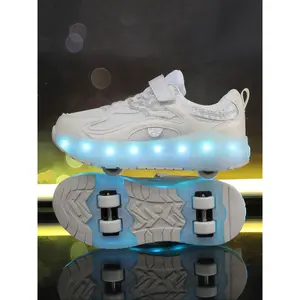 Girls' LED Light-Up Roller Skates, USB Rechargeable, Detachable Wheels, Breathable PU Leather, All-Season Casual Shoes, Fashionable Skate Shoes