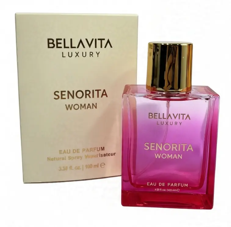 Bellavita Luxury Senorita Woman Eau De Parfum Sweet Fruity Floral Musk Scent Long Last Gradient Magenta Pink Bottle Luxury Ladies Fragrance Gift Box