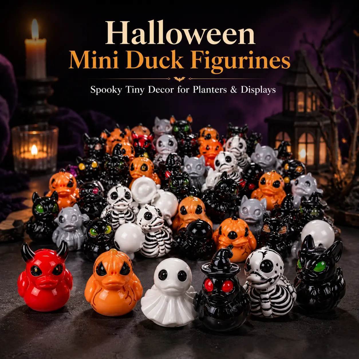 Halloween Duck Decorations 20/40/60PCS, Mini Devil Ghost Skull Resin Ducks, Cute Spooky Duck Figurines for Desk Decor, Party Favors, Goodie Bag Fillers, Mini Garden Ornaments, Halloween Party Gifts