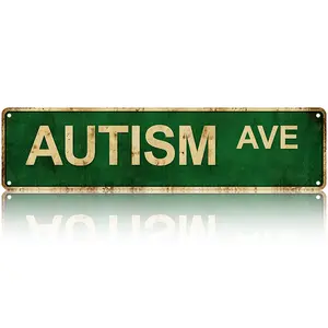 Autism Ave Retro Distressed Aluminum Sign 4×16 Inch Vintage Street-Style Neurodiversity Pride Decor for Home Autism Advocate Spaces & Supportive Living Areas bedroom decor gifts for boyfriend wall decor