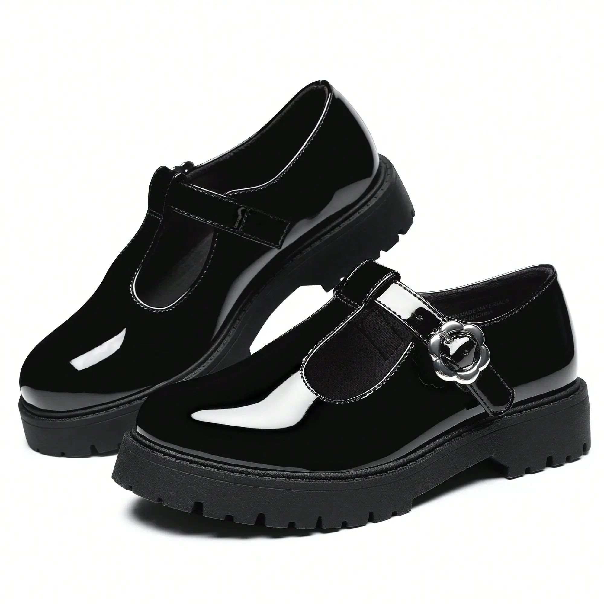 SHOESLOCKER Girls' Chunky Platform T-Strap Mary Janes - Synthetic Suede Round Toe, Arch Support, All-Seasons School Uniform Shoes for Back to School, Little & Big Kids Flat Footwear