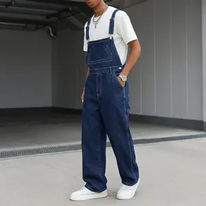Men's Baggy Wide Leg Denim Overalls 90s Vintage Streetwear Bib Jeans Pants