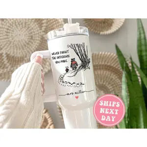 Teacher 40oz Tumbler, Never Forget the Difference You Make Tumbler with Handle Teacher Appreciation Gift Thank You Teacher Travel Mug Cup