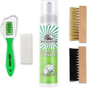 Shoe Cleaner Sneakers,8.5oz White Shoe Cleaner,Shoe Cleaning Kit with 2 Brush,Shoe Cleaning Removes Dirt and Stain for White Shoes, Suede, Leather, Canvas, Knit, Boots, Fabric, PU