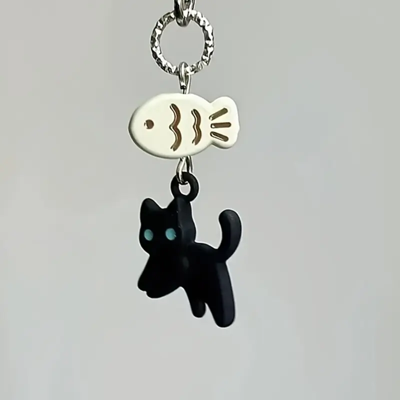 Cute Cat & Fish Design Keychain, Trendy Cute Keychain, Animal Shaped Pendant for Camera, Phone, Backpack, Fashion Accessories for Women & Men, Keychain For Bags, Stylish Keychain