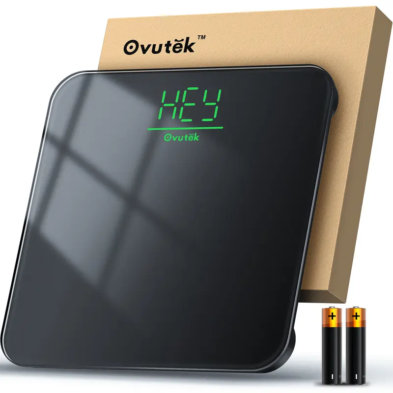 OVUTEK Bathroom Scale for Body Weight, Highly Accurate Digital Weighing Machine for People, Upgraded Batteries Included, Compact Size, LED Display, Physician Scale with Sturdy Tempered Glass, 400lb
