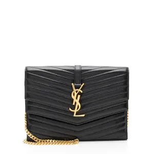 Pre-owned Yves Saint Laurent Lambskin Clutches & Wristlets Saint Laurent Matelasse Monogram Sulpice Chain Wallet